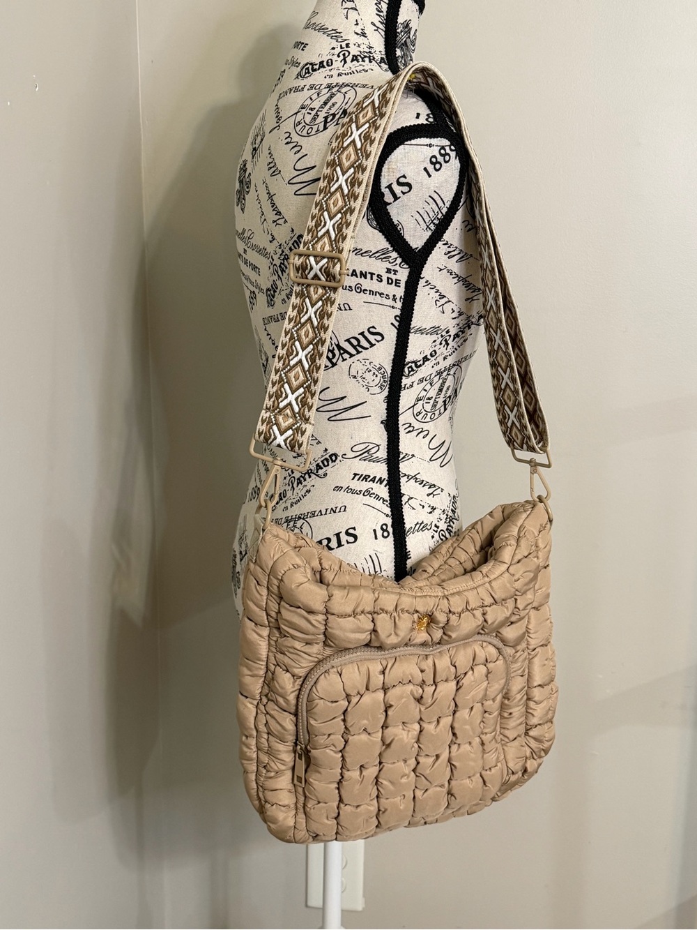 Simply Southern Quilted Tan Shoulder Bag with Patterned Strap